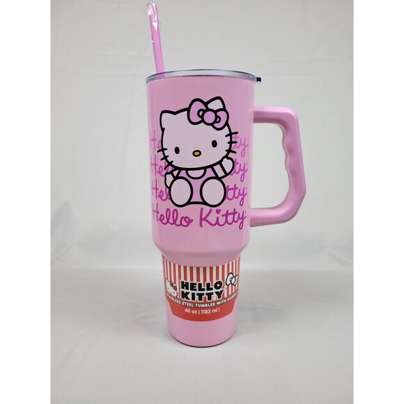 Silver Buffalo Sanrio Hello Kitty Stainless Steel Tumbler 40 Oz. With Lid/Straw - Picture 1 of 8